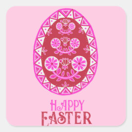 Roze geschilderd traditioneel Oekraïens paasei Vierkante Sticker