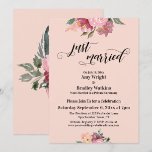 Roze geschilderde bloemen net getrouwd typografie kaart