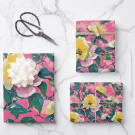 Roze geschilderde Chinoiserie Floral Inpakpapier Vel