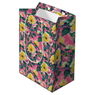 Roze geschilderde Chinoiserie Floral Medium Cadeauzakje