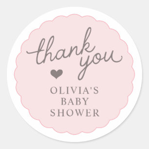 Roze Geschulpte Dank Je Hart Cute Baby Shower Ronde Sticker