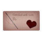Roze "Gestikt met Liefde" Naaigeschenk Label (Voorkant)