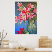 Roze gestreept Amaryllis en Poinsettia Bouquet Poster (Keuken)