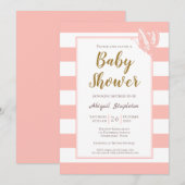Roze gestreept Baby shower Kaart (Voorkant / Achterkant)