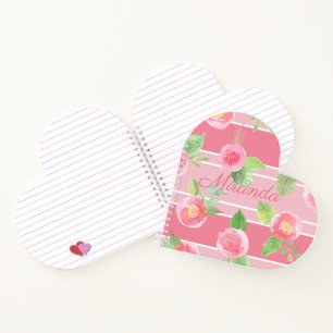 Roze gestreept Jouw naam Modern Floral Shaped Notitieboek