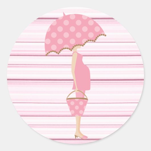 Roze Gestreepte Baby showers Stickers (Voorkant)
