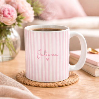 Roze gestreepte beker met naam - cadeau voor haar koffiemok
