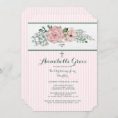 Roze gestreepte bloemen uitnodiging (Voorkant / Achterkant)