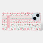Roze gestreepte bloemige gepersonaliseerde Case-Mate iPhone case (Achterkant (horizontaal))