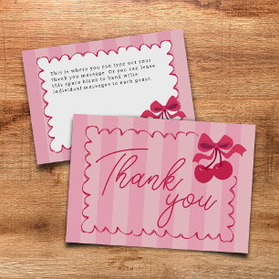 Roze gestreepte Cherry Baby shower Flat Bedankkaart