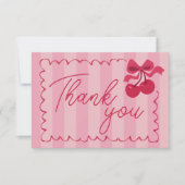 Roze gestreepte  Cherry Baby shower Flat Bedankkaart (Voorkant)