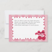 Roze gestreepte  Cherry Baby shower Flat Bedankkaart (Achterkant)