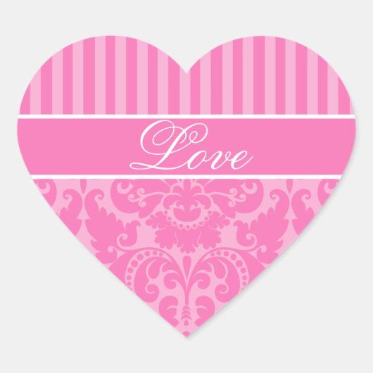 Roze Gestreepte Damask Liefde Sticker (Voorkant)
