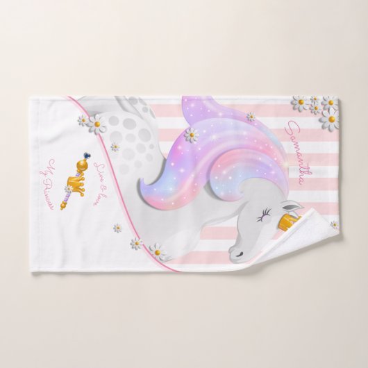 Roze Gestreepte Eenhoorn Prinses Bad Handdoek (Handdoek)