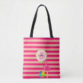 Roze Gestreepte Flamingo Monogrammed Draagtas (Voorkant)