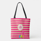 Roze Gestreepte Flamingo Monogrammed Draagtas (Achterkant)