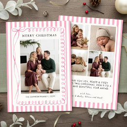 Roze gestreepte handgetekende strik Kerst foto Feestdagenkaart