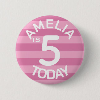 Roze gestreepte kinder aangepaste vijfde verjaarda ronde button 5,7 cm