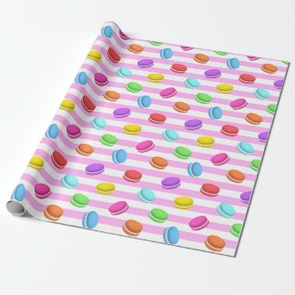 Roze gestreepte Macaron Cadeaupapier