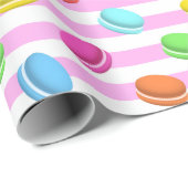 Roze gestreepte macaron cadeaupapier (Rol Hoek)