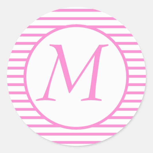 Roze gestreepte monogram Sticker (Voorkant)