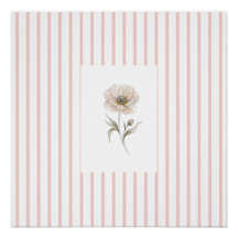 Roze gestreepte muurkunstprint met waterverf roos