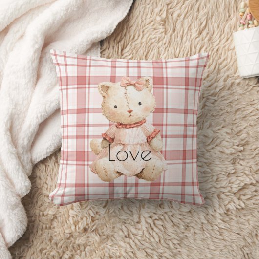 Roze Gestreepte Plaid Kat Kussen (Deken)