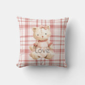 Roze Gestreepte Plaid Kat Kussen (Voorkant)