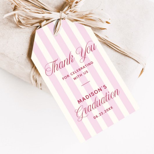Roze Gestreepte Preppy Afstuderen Cadeaulabel