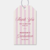 Roze Gestreepte Preppy Afstuderen Cadeaulabel (Voorkant)