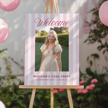 Roze Gestreepte Preppy Afstuderen Welkom