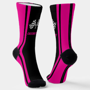 Roze gestreepte raceauto vlaggen - gepersonaliseer sokken