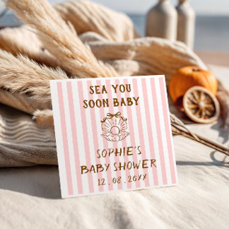 Roze Gestreepte Schelp Parel Baby Shower Servet