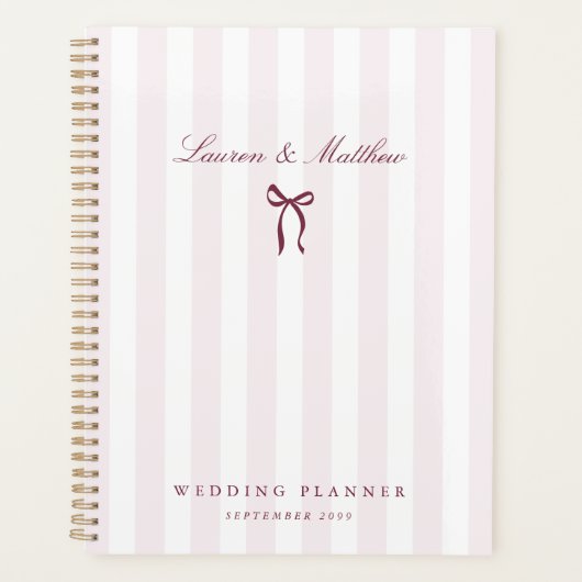 Roze gestreepte strik bruiloftsplanner planner (Voorkant)