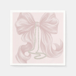 Roze gestreepte strik en parelketting servet