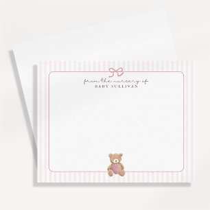 Roze gestreepte teddybeer kraambriefkaart kaart