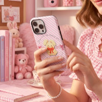 Roze gestreepte zachte Bunny iPhone 14 hoesje