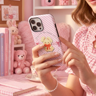 Roze gestreepte zachte Bunny iPhone 14 hoesje
