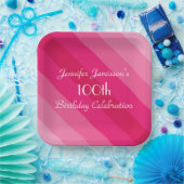 Roze gestripte Borden, 100e verjaardag Papieren Bordje (Feest)