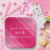 Roze gestripte Borden, 100e verjaardag Papieren Bordje (Feest)
