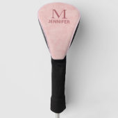 Roze getextureerd lederen monogram, gepersonalisee golfheadcover (Voorkant)