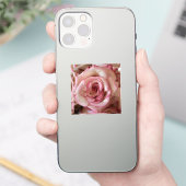 Roze Getipte Witte Roos Aangepaste Vinyl Sticker (Telefoon)