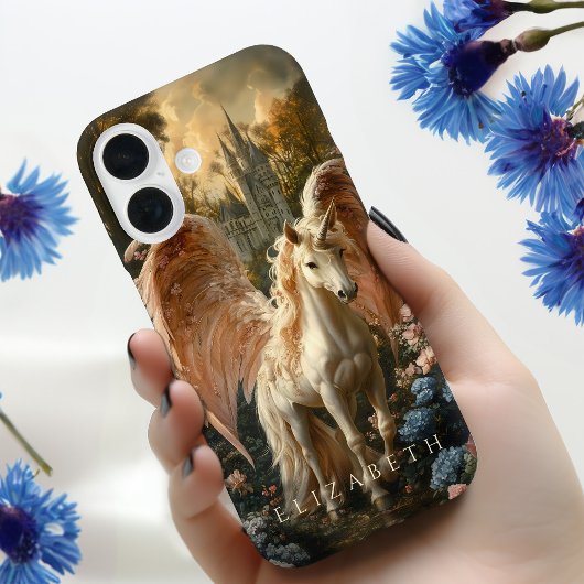 Roze gevederde eenhoorn Pegasus Sprookjeskunst Case-Mate iPhone Case