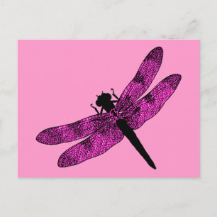 Roze gevleugelde dragonfly briefkaart
