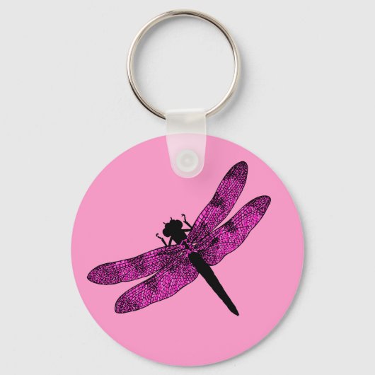 Roze gevleugelde dragonfly sleutelhanger (Voorkant)