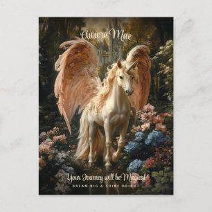 Roze gevleugelde eenhoorn magisch kasteel Pegasus Briefkaart