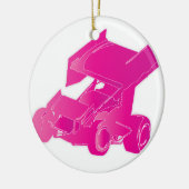 Roze gevleugelde sprintauto keramisch ornament (Links)