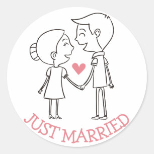 Roze gewoon gehuwd Bride Groom Black White Wedding Ronde Sticker