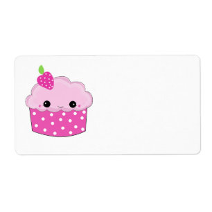 Roze Gezicht Cupcake Etiket