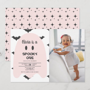 Roze Ghost Halloween 1ST Birthday Uitnodiging